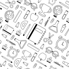 School Supplies Doodle Seamless Pattern Background