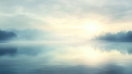 A body of water with a sun in the sky