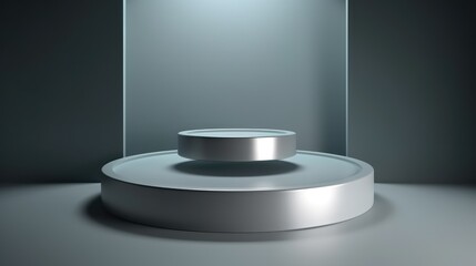 A silver and white pedestal with a circular base