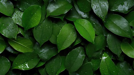 Fototapeta premium Lush green leaves, vibrant and moist