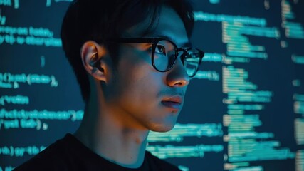 business woman with binary code background - Powered by Adobe