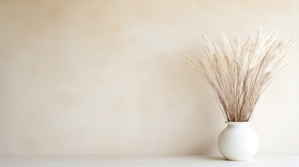 Dried pampas grass in minimalist vase soft neutral background home decor interior design