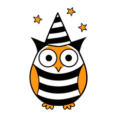 Cute cartoon owl vector illustration, a funny-eyed bird character of the night in nature art