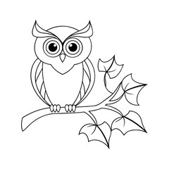Cute owl outline vector owl sitting on a branch