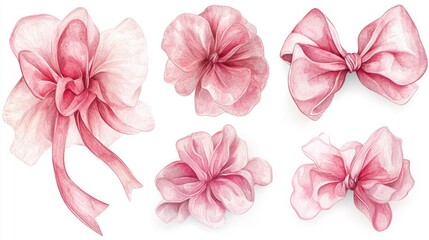 Pink Fabric Bows and Rose-Shaped Decorations on White