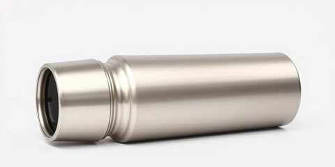 Sleek, modern thermos bottle, vacuum insulated, stainless steel, isolated on pure white background, illustration, eco-friendly