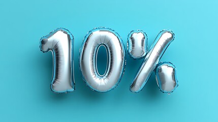 Silver foil balloons spell out a ten percent discount.