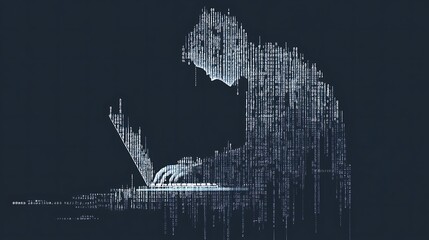 Obraz premium A computer hacker sits typing on a laptop using binary code