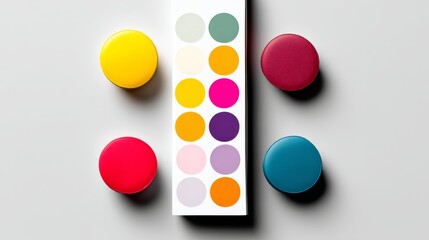 Row of colorful candies are arranged on a white background. The candies are in various colors, including red, yellow, green, and blue. The arrangement of the candies creates a visually appealing