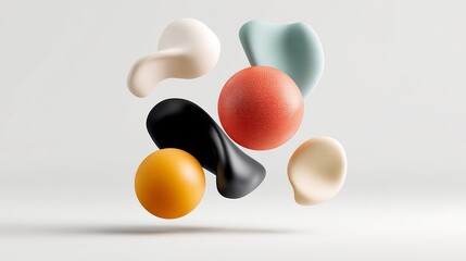 Collection of colorful balls in the air, with one of them being a black one. Concept of playfulness and creativity, as the balls are not just ordinary objects