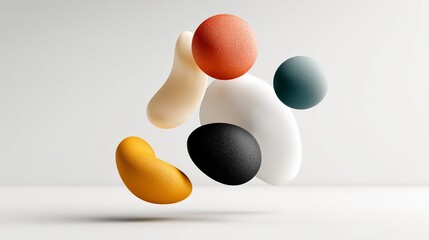 Collection of colorful, textured spheres are floating in the air. Concept of playfulness and creativity, as the spheres seem to be dancing and interacting with each other
