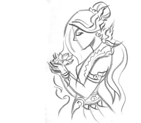 abstract of Asian girl pencil drawing for card decoration illustration