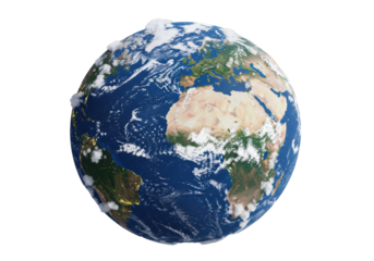 Isolated Realistic Earth Globe with Clouds Depicting Night and Day