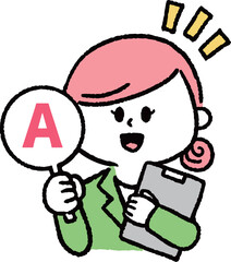 アンサーマークを持つスーツの女性（ファイルあり）