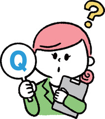 クエスチョンマークを持つスーツの女性（ファイルあり）