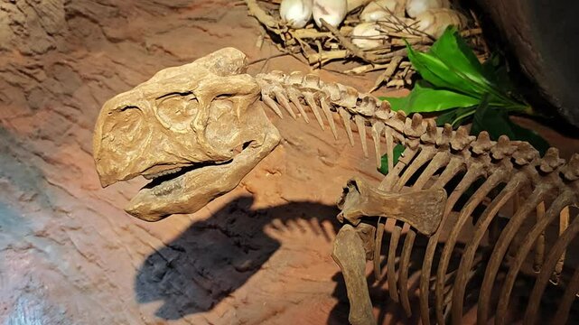 A large fake dinosaur fossils bone.
