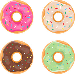 Donut, donut icon, donut set isolated on white background. Design image, poster, vector, vector illustration.