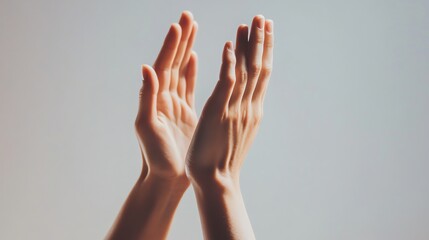 Hands Clapping Gesture Applause Success in Studio Lighting on Neutral Background