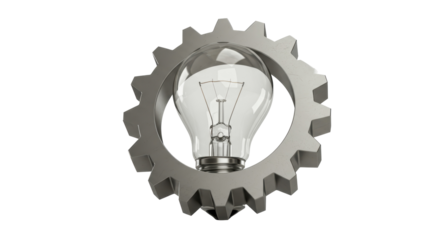 Isolated Light Bulb Inside Gear Innovation Concept