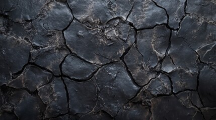 Cracked dark stone texture for backgrounds, abstract design, natural surface patterns, rock design, geological formations, monochrome aesthetics, visual art elements.