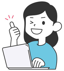 パソコンを操作しながらいいねをする女性