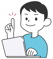 パソコンを操作しながらワンポイントアドバイスする男性