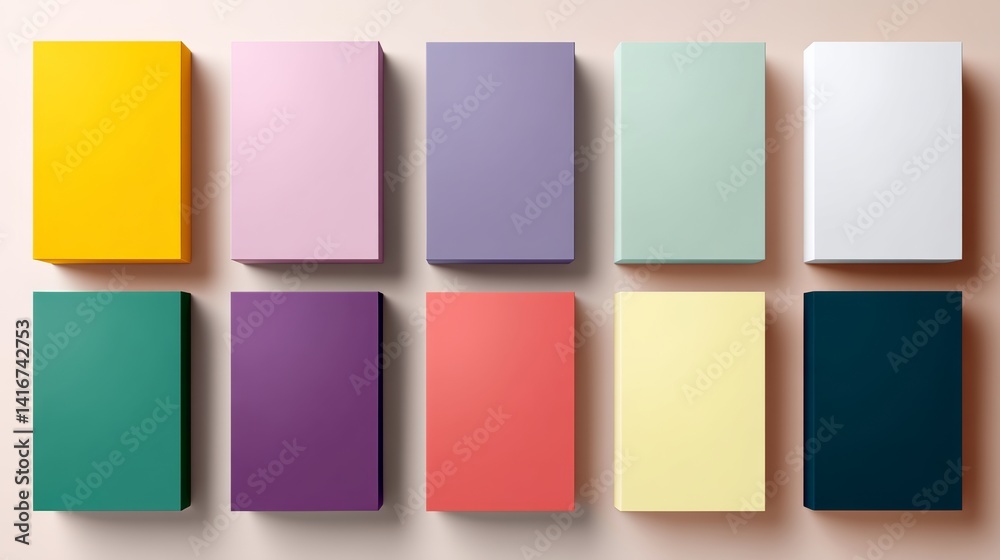 Poster series of boxes with different colors and sizes. the boxes are arranged in a row, with the first box
