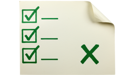 Isolated Checklist with Green Checks and Red X Indicating Approval and Rejection