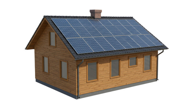 recommend clip art: Isolated Modern House with Solar Panels on Roof for Sustainable Energy