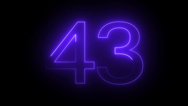 Glowing neon number 43 digital display isolated on black background