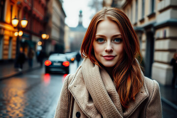 Fototapeta premium Stylish Woman in City Street Fashion