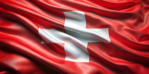 Vibrant Swiss National Flag Waving in Red and White with Iconic Cross Symbol