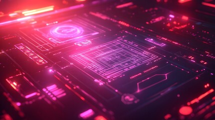 Futuristic circuit board display with glowing holographic overlays.