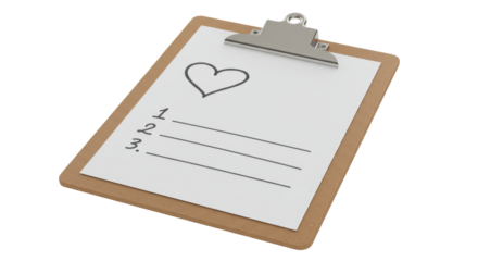 Isolated Clipboard with Heart Symbol and Numbered List