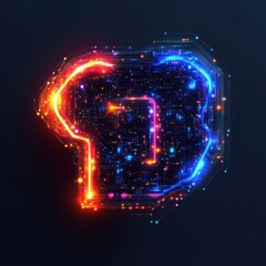 Futuristic Digital Circuit Board Design: Red and Blue Glowing Artificial Intelligence Concept