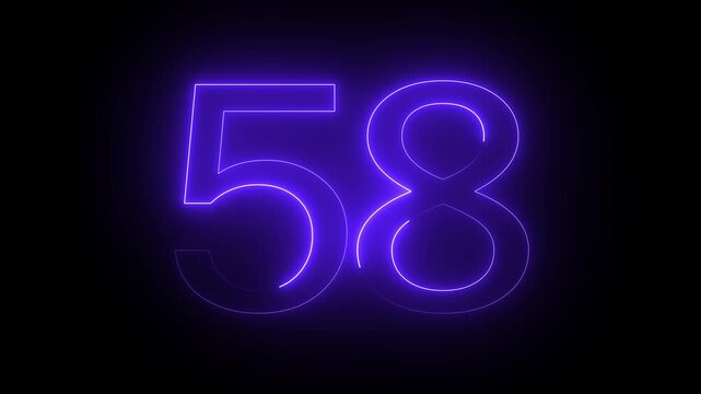 Futuristic neon number 58 glowing in dark background tech digital countdown display light effect for modern technology and cyberpunk themes