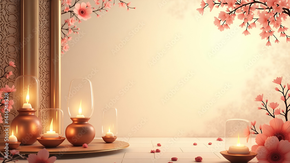 Wall mural sophisticated vesak background composition showcasing delicate temple embellishments intricate patte