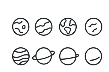 Fototapeta premium Set of eight simple planet icons with earth and saturn symbols.