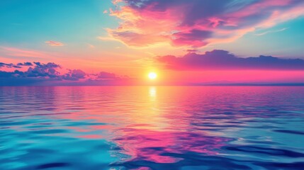 Obraz premium Breathtaking sunset over calm ocean waters with beautiful reflections creating a serene and peaceful atmosphere