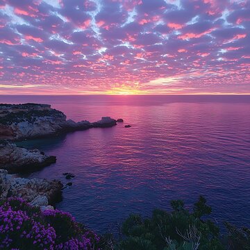 Vibrant sunset over a coastal landscape.