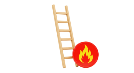 Isolated Wooden Ladder Leaning Against Fire Icon