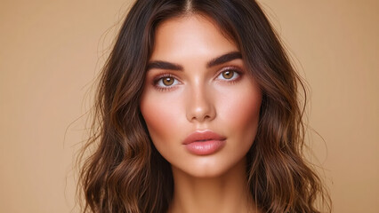 Naklejka premium Closeup Portrait of a Woman with Natural Beauty and Soft Makeup