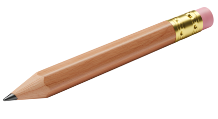 A short wooden pencil with pink eraser placed diagonally on a clean white background representing stationery, school or writing tool concept