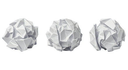 Naklejka premium Three crumpled paper balls placed in a row on white background symbolizing failed attempts, discarded ideas or frustration in work or creative processes