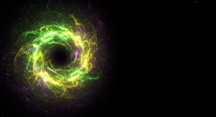 Obraz premium Vibrant Cosmic Nebula Swirling Galaxy in Green and Yellow Hues Abstract Space Art