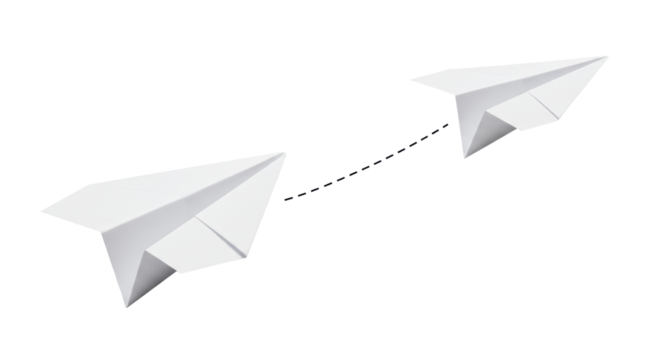 Isolated Paper Airplane Flying with Dotted Line Trail - Powered by Adobe