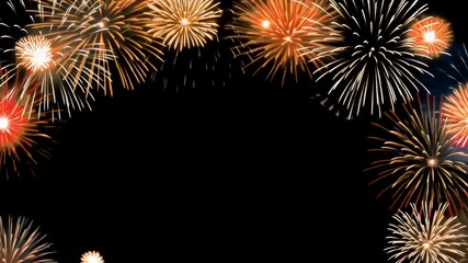 Festive fireworks animated overlay, transparent 4K video, alpha channel, ProRes 4444