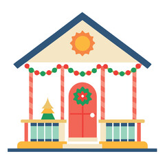 Fototapeta premium Porch-with-holiday-decor-vector-icon 