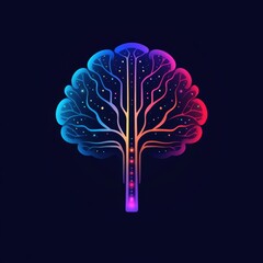 Colorful Artificial Intelligence Brain Tree on Dark Background