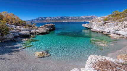 Fototapeta premium Tranquil waterfront scene serene beach vacation and travel photography